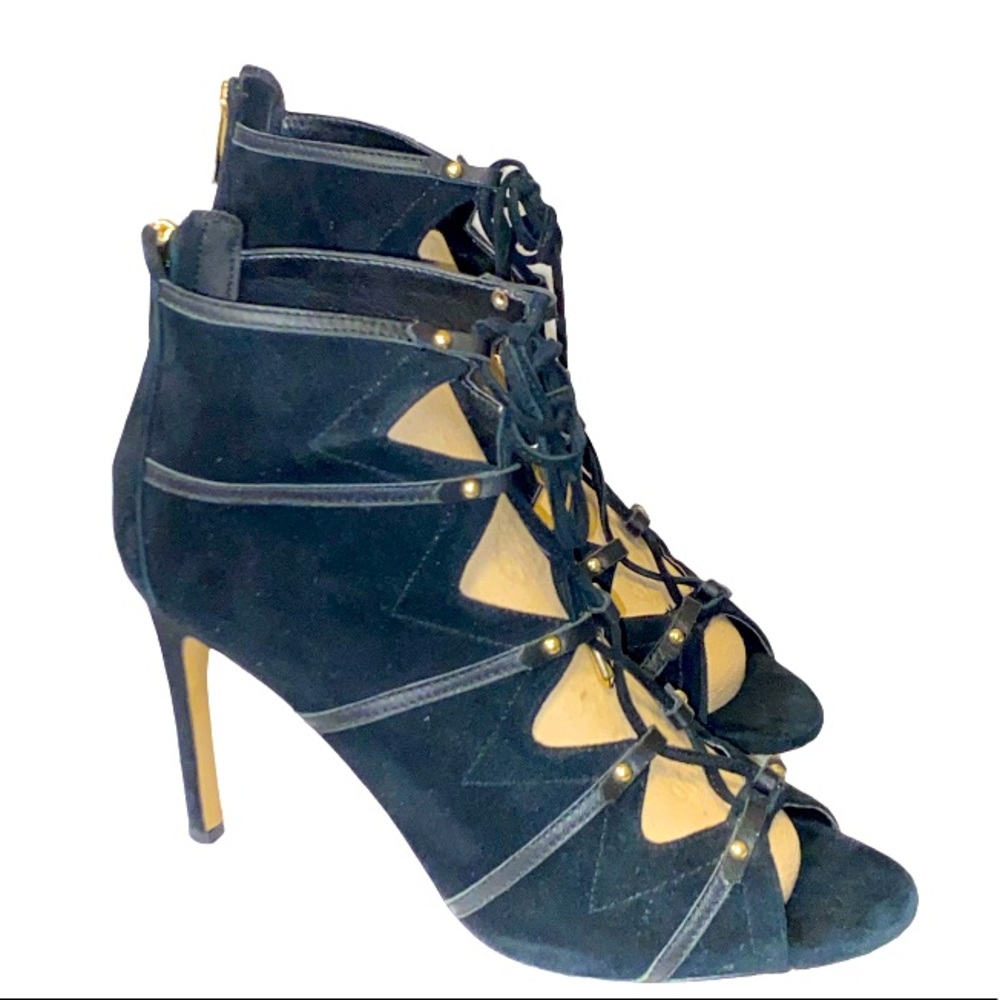 Vintage Karl Lagerfeld Paris Heels Caine Suede leather Black Lace Up size 8